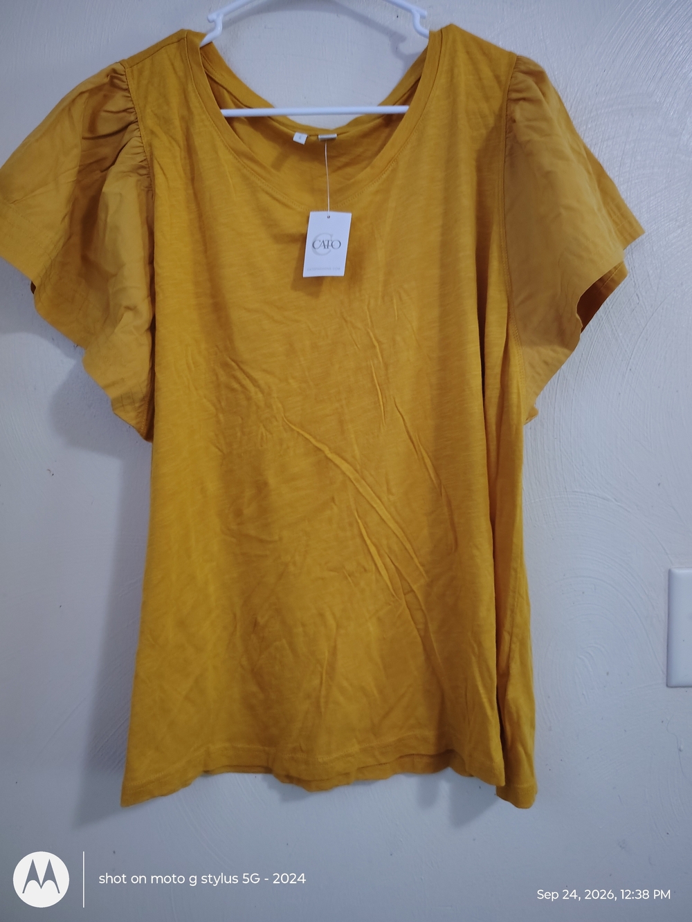 Cato Women's Mustard Flutter Sleeve Tee